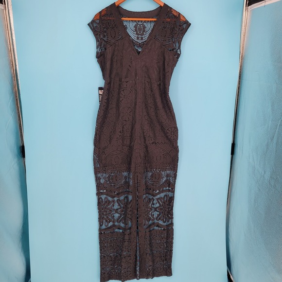 Express Dresses & Skirts - NWT Express Black Lace Maxi Dress Womens Medium Crochet Gothic feminine fitted